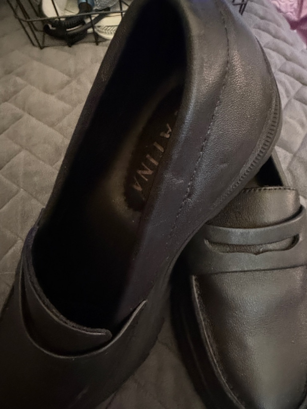Patina Black Leather Penny Loafers for Women - Picture 2 of 5